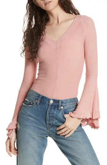 Women's Free People Soo Dramatic Bell Sleeve Top, Size Medium - Pink | Nordstrom