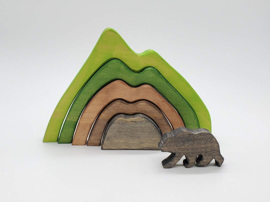 Handcrafted Wooden Mountain Stacker - 5pc Mountain Range With Bear / Montessori & Waldorf Inspire... | Etsy (US)