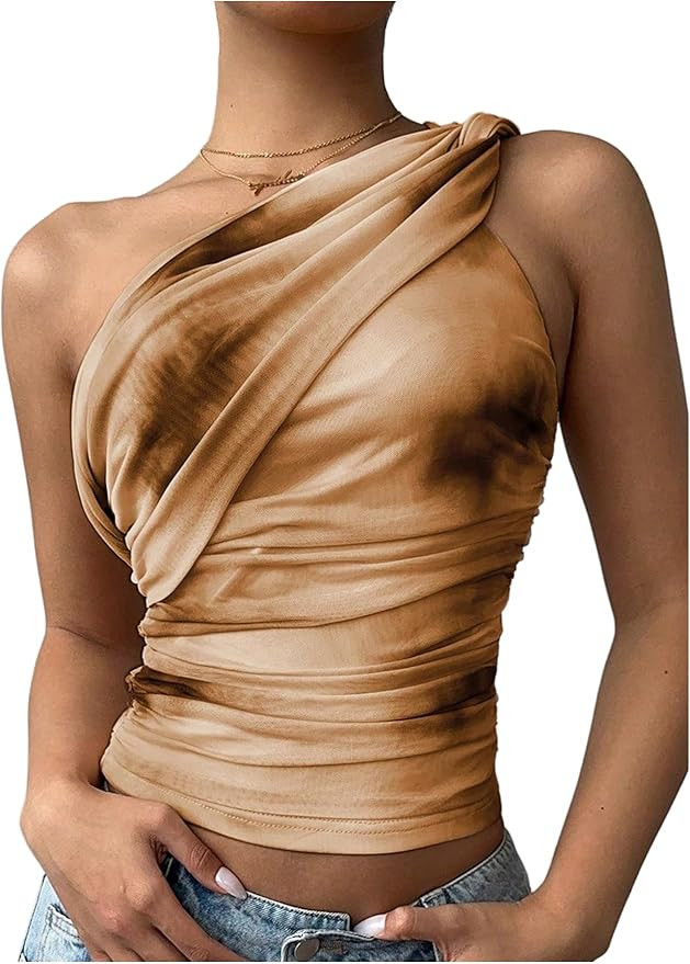 SOLY HUX Women's One Shoulder Crop Tops Y2K Tie Dye Ruched Sleeveless Club Festival Concert Going... | Amazon (US)