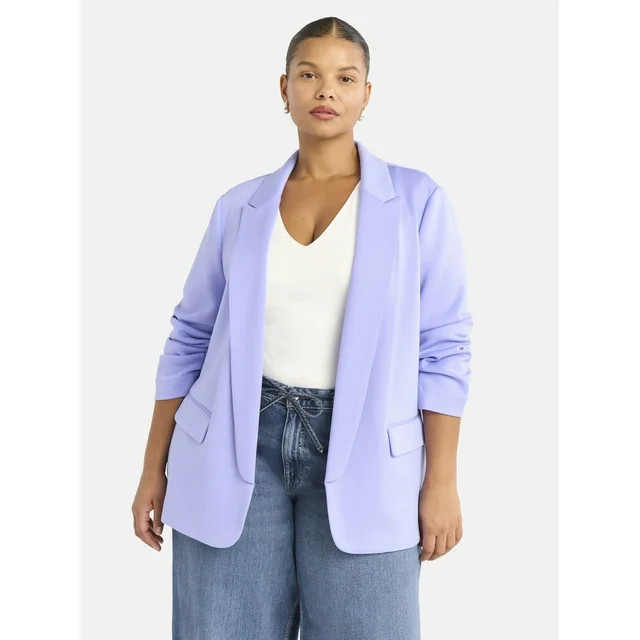 Scoop Women's and Women's Plus Relaxed Scuba Knit Stretch Blazer with Scrunch Sleeves, Sizes XS-4... | Walmart (US)