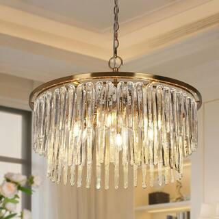 Modern 6-Light Plated Brass Tiered Round Chandelier for Living Room, Bedroom with No Bulb Included | The Home Depot