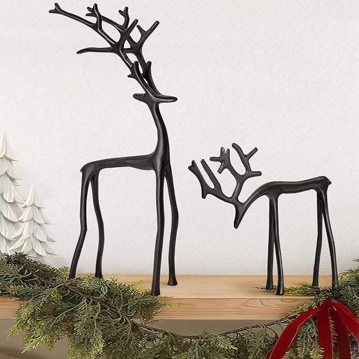 Christmas Decorations - Set of 2 Black Reindeer Statues - Modern Aluminum Alloy Xmas Figurines - ... | Amazon (US)