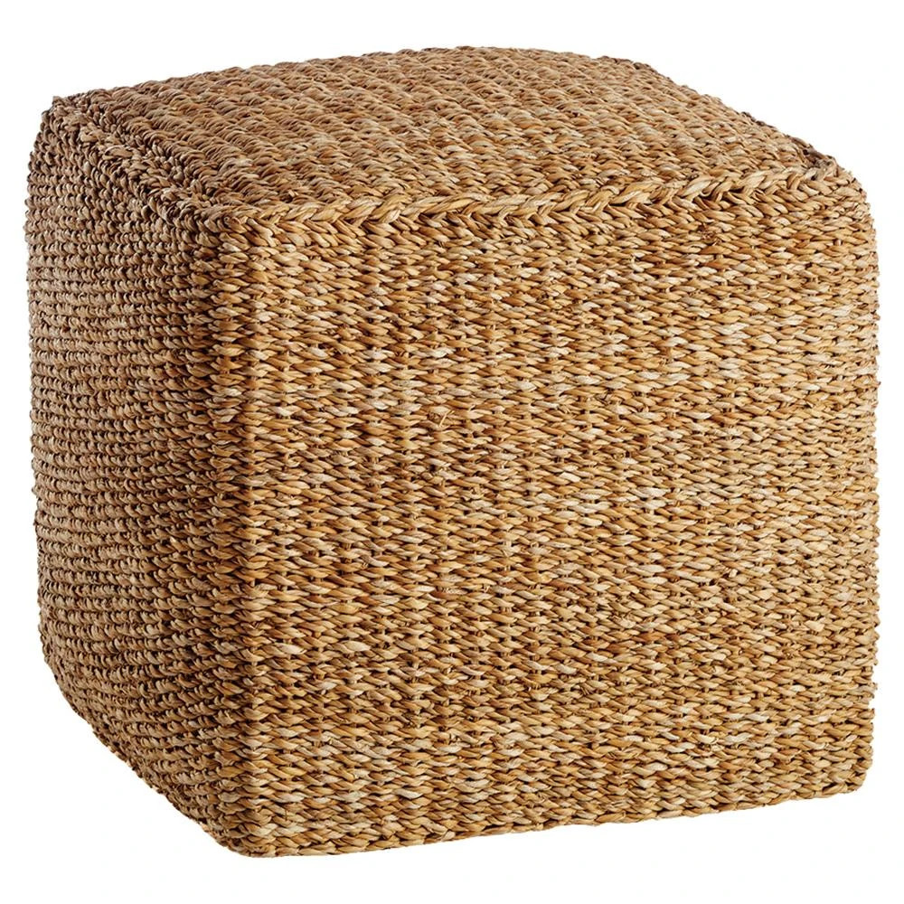 Zuri French Country Thick Cushion Woven Seagrass Square Pouf | Kathy Kuo Home