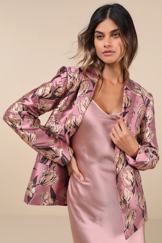 Cherished Chicness Pink Floral Jacquard Blazer | Lulus