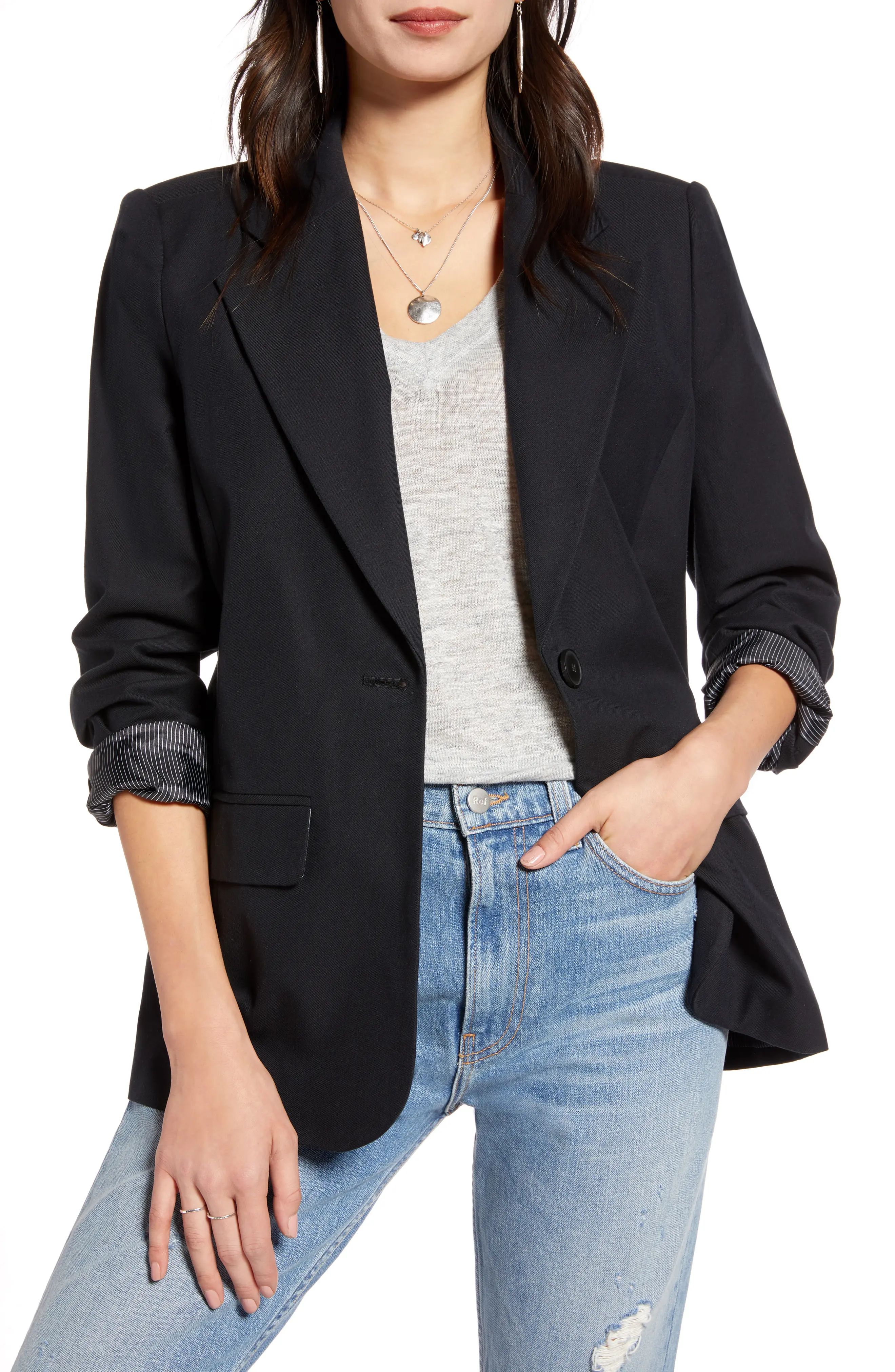 Women's Treasure & Bond Textured One-Button Blazer, Size Medium - Black | Nordstrom