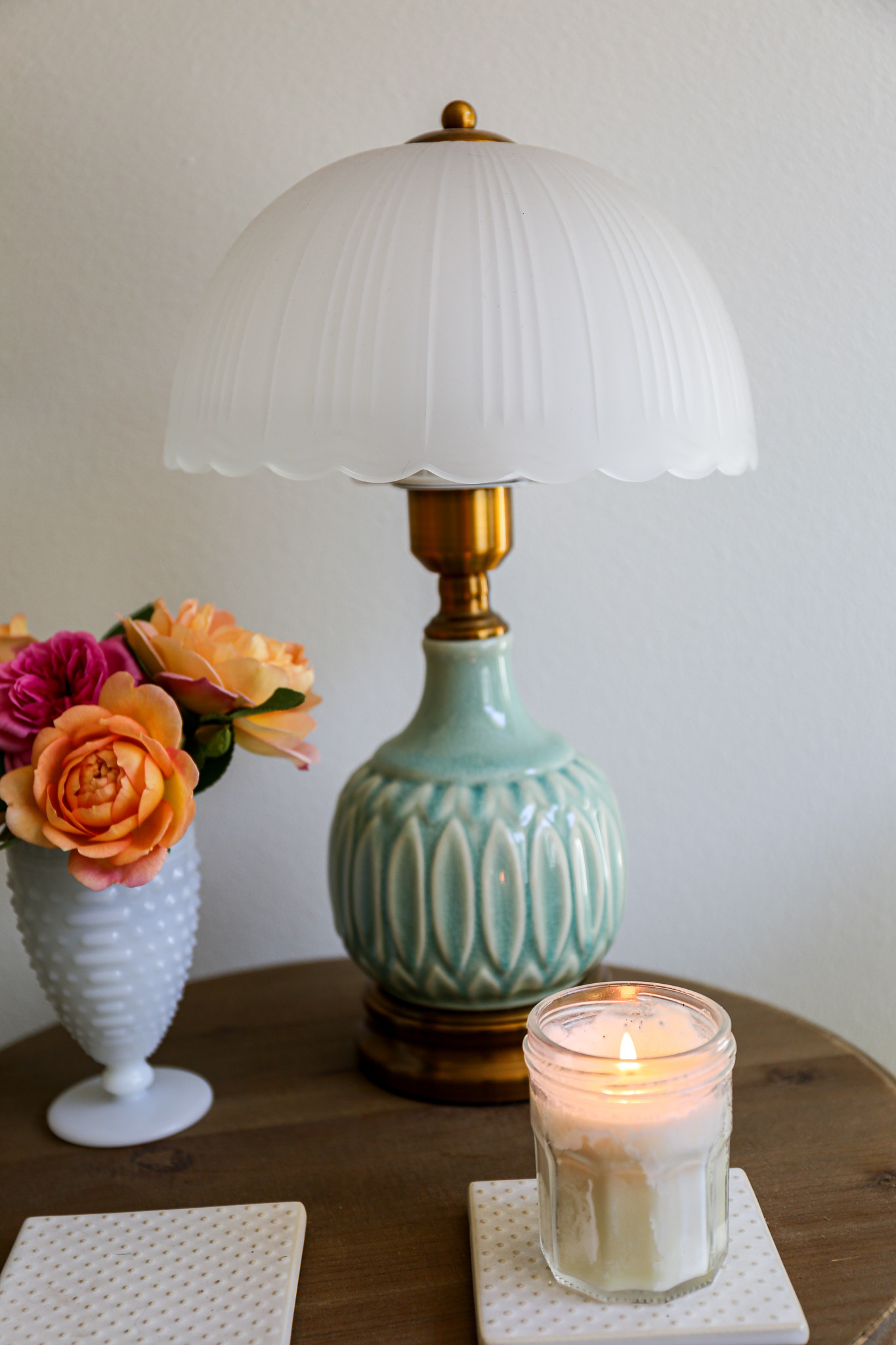  

 I love this little table with this lamp I have next to my reading chair. 

I’m getting down to my last rose bouquets to pick for the season. I love them with a candle next to my chair. 

I linked the Mrs Meyers candles I like. I tear the label off and it looks more high end  

I picked this vase up at a thrift store. It’s one of my favorite things  

#LTKFindsUnder50 #LTKHome #LTKOver40