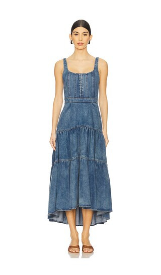 Alice + Olivia Diana Structured Denim Midi Dress in Blue. - size 2 | Revolve Clothing (Global)