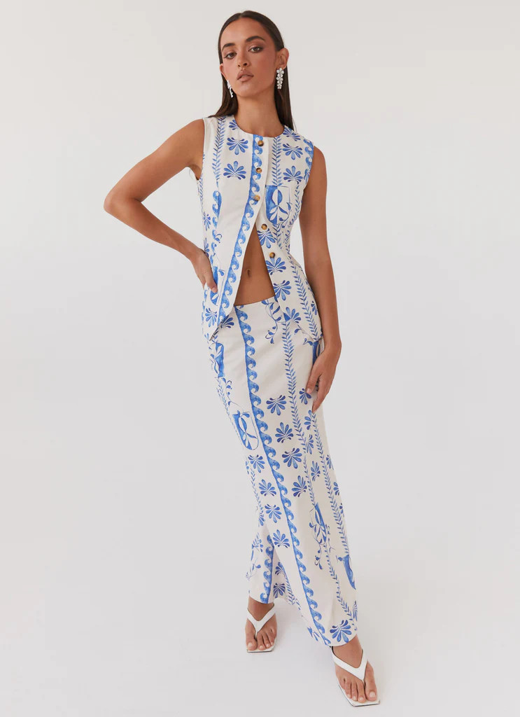 Born For Bordeaux Linen Vest - Floral Wave | Peppermayo (Global)