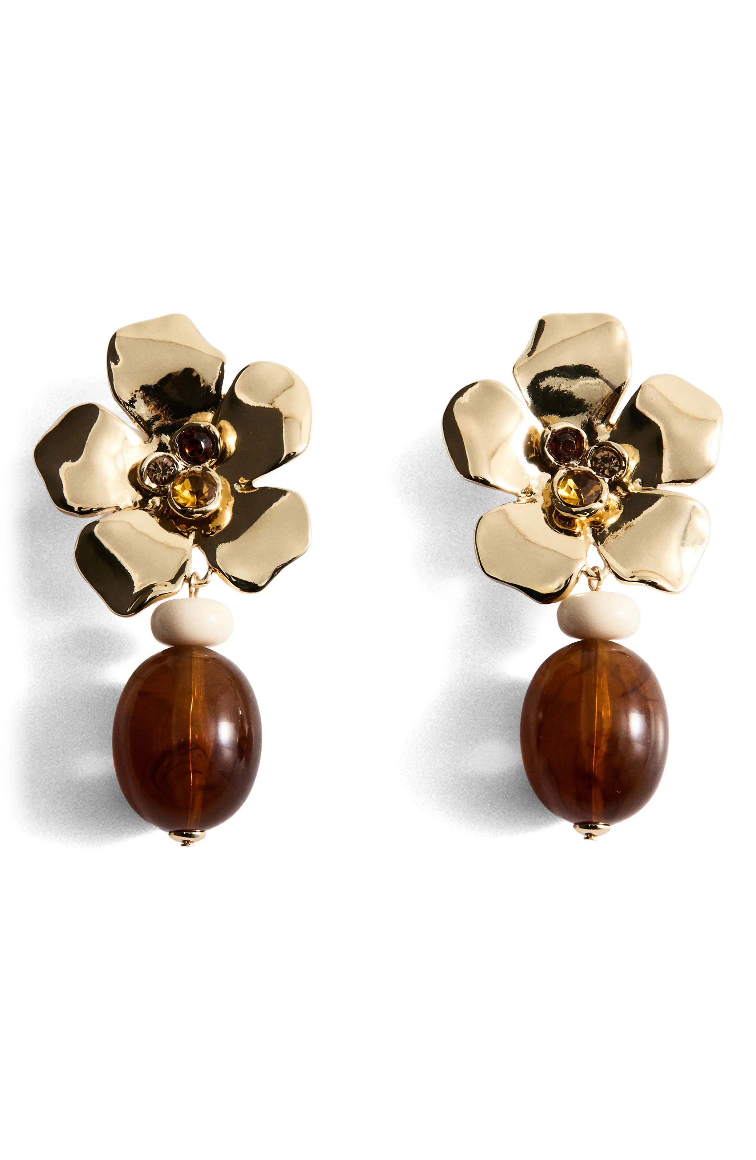 MANGO Floral Drop Earrings in Gold at Nordstrom | Nordstrom