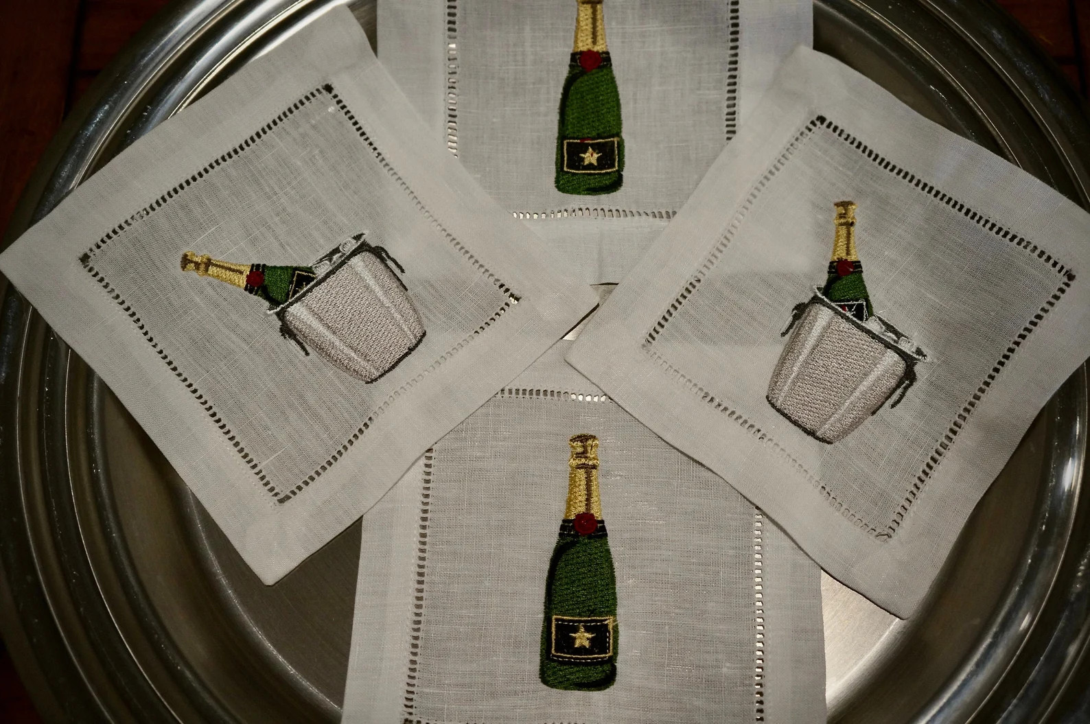 Embroidered Champagne Cocktail Napkins/coasters Set of Four - Etsy | Etsy (US)