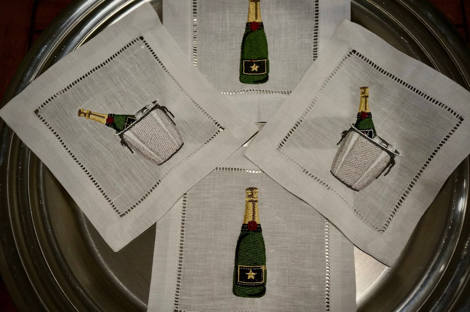 Embroidered Champagne Cocktail Napkins/coasters Set of Four - Etsy | Etsy (US)