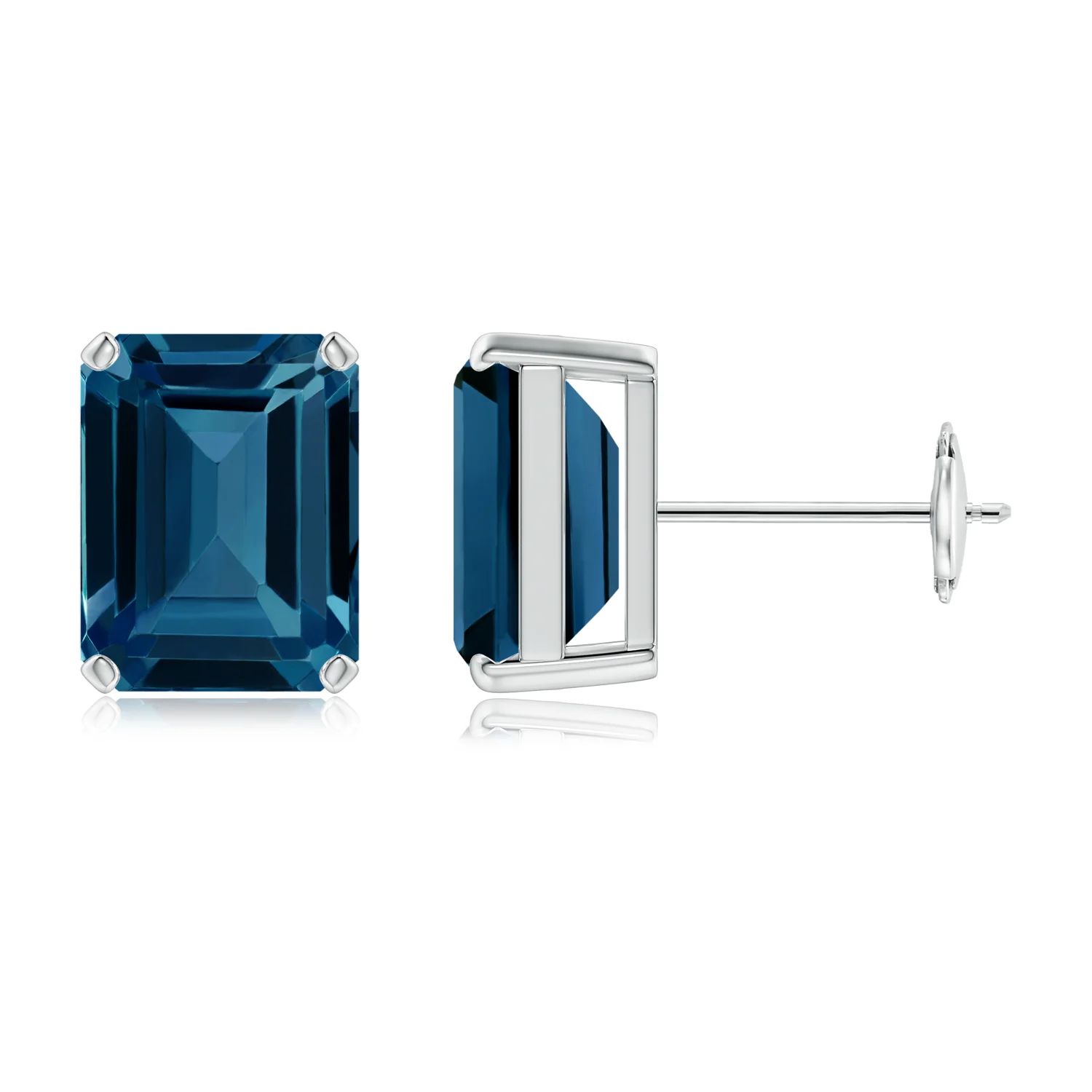 Claw-Set Emerald-Cut London Blue Topaz Solitaire Earrings | Angara | Angara US