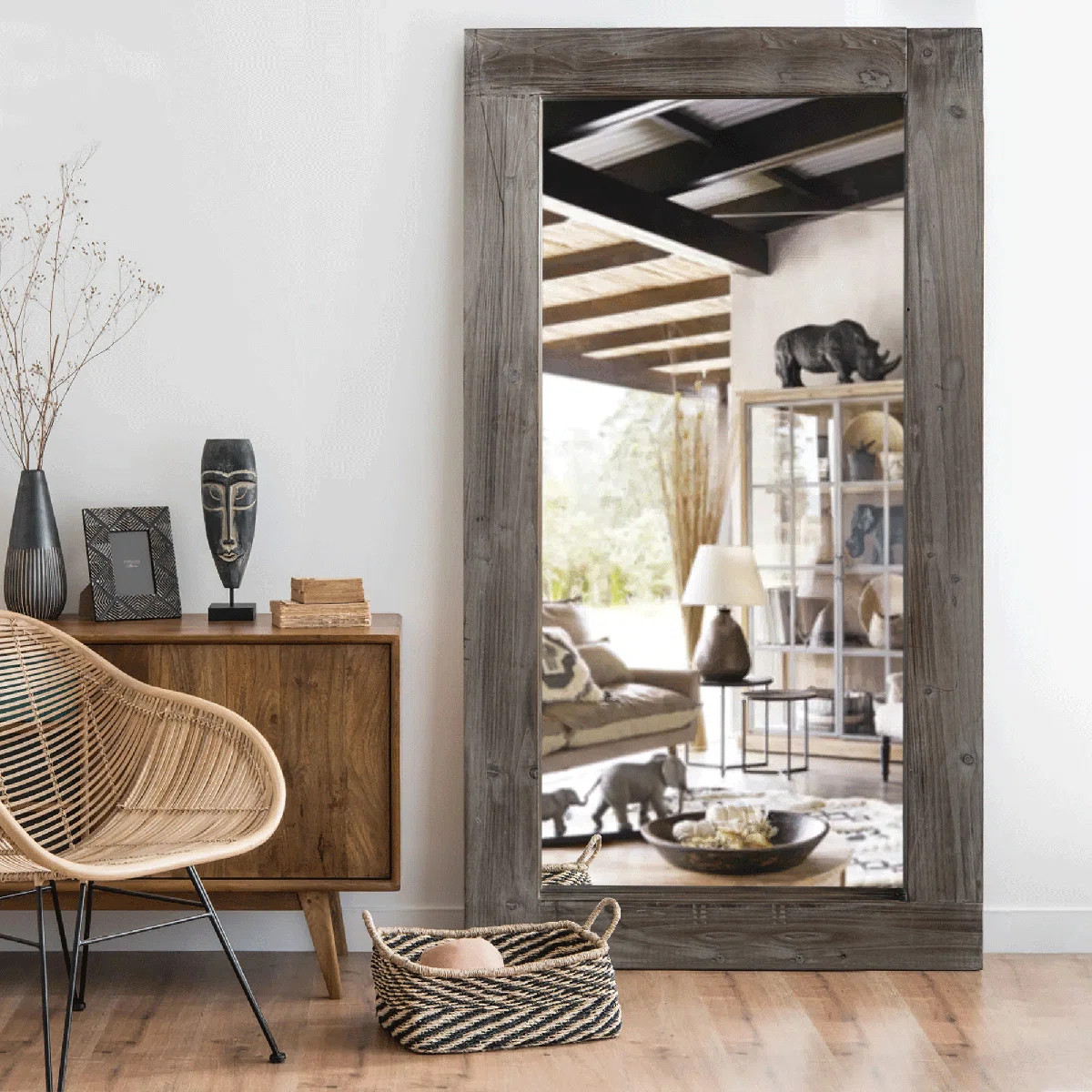 Mateus Distressed  Full Length Mirror Wall Mirror Retro Mirror with Wooden Frame | Wayfair North America