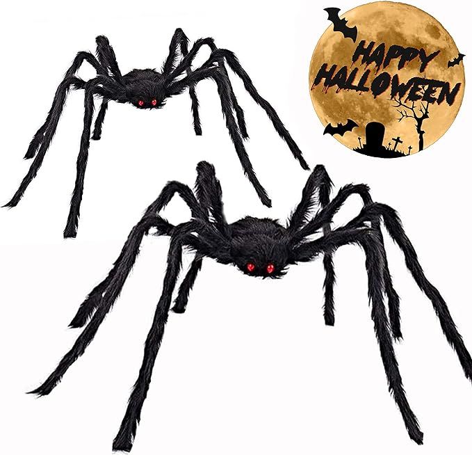 Amazon.com: Venhoo Halloween Giant Spider Outdoor Decorations 79 inch Black Scary Hairy Realistic... | Amazon (US)