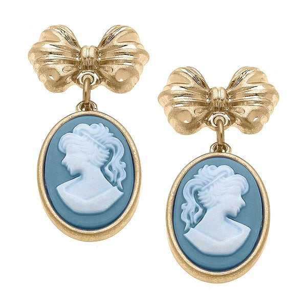 Charley Cameo & Bow Drop Earrings in Wedgwood Blue | CANVAS
