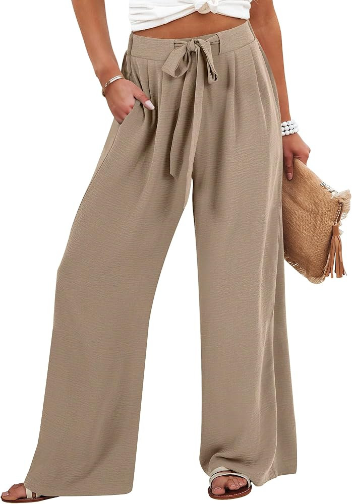 Caracilia Wide Leg Palazzo Pants for Women Summer High Waist Flowy Loose Casual Lounge Trousers B... | Amazon (US)