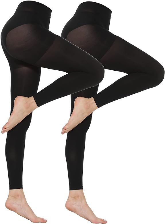 MANZI Women's 2 Pairs Opaque Control-Top Tights with Comfort Stretch 70 Denier Footless Black X-L... | Amazon (US)