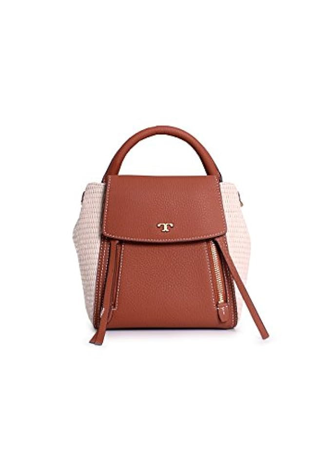 Tory Burch Half Moon Straw Leather Crossbody Handbag in Natural Classic Tan | Amazon (US)