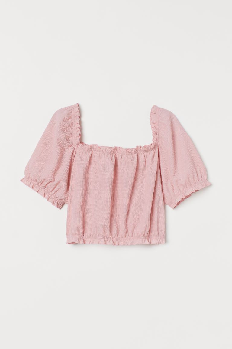 H & M - Cropped Puff-sleeved Top - Pink | H&M (US + CA)