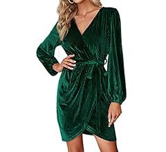 Women's Long Sleeve Wrap Semi Formal Velvet Mini Dress Sexy Cocktail Party Winter Club Dress     ... | Amazon (US)