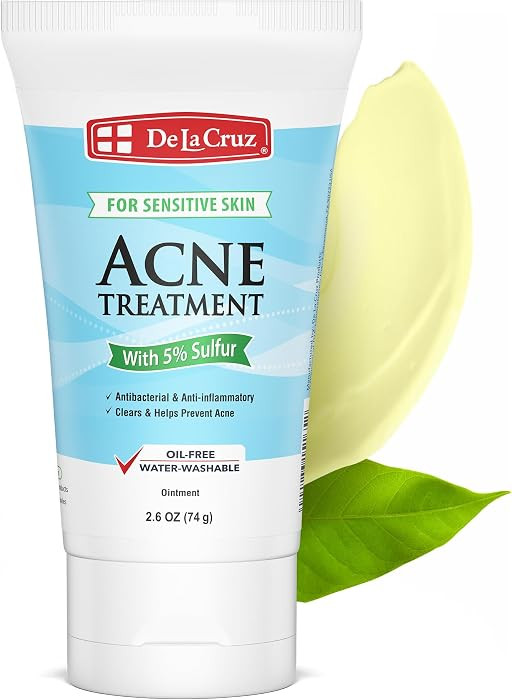 De La Cruz 5% Sulfur Ointment - Cystic Acne Treatment for Face and Body - Daily 10 Min Spot Treat... | Amazon (US)