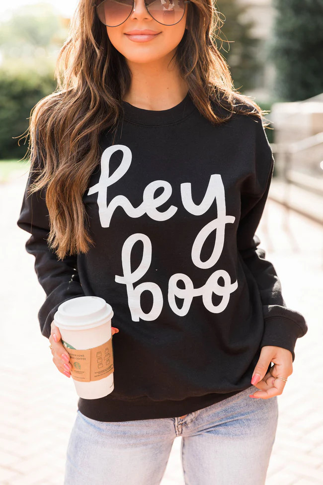 Hey Boo Black Graphic Sweatshirt | Pink Lily