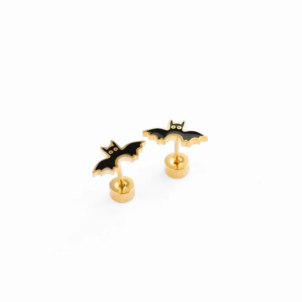 Hypoallergenic gold and enamel Bat flatback stud Earrings | Pip Pop Post