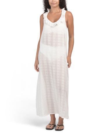 T-strap Ruffled Swim Cover-up Midi Dress for Women | Cotton | Marshalls
