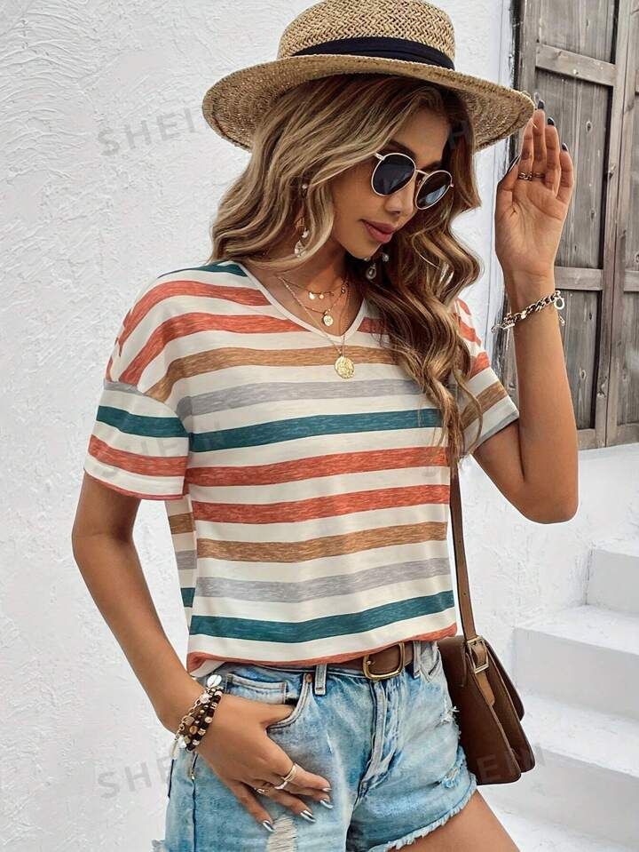 Retro Striped Women's T-Shirt | SHEIN