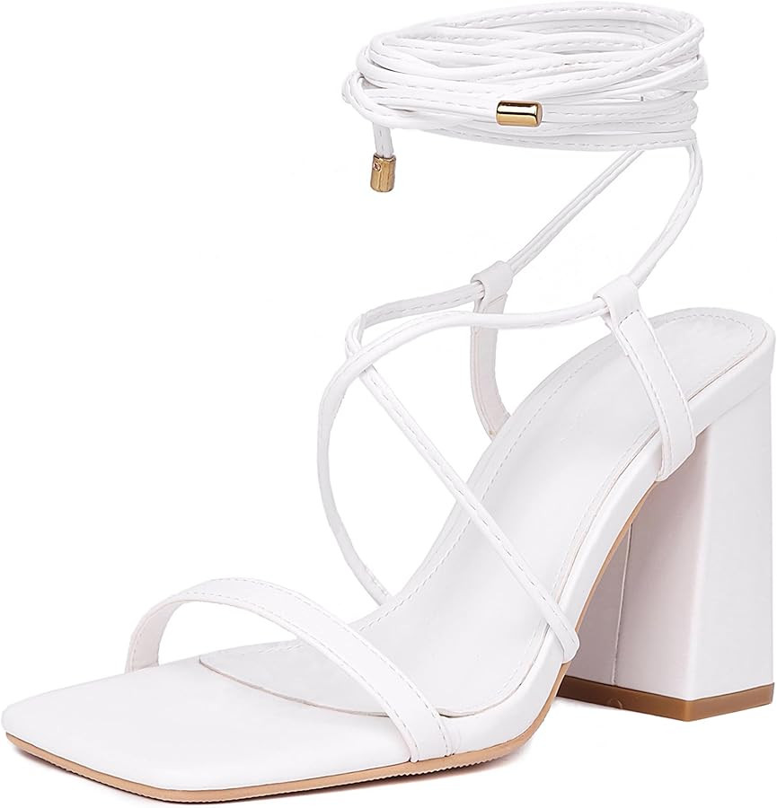 Womens Strappy Heels Lace Up Chunky Heel Sandals, Block Heel Wrap Sandals for Women Cute Sexy Dre... | Amazon (US)