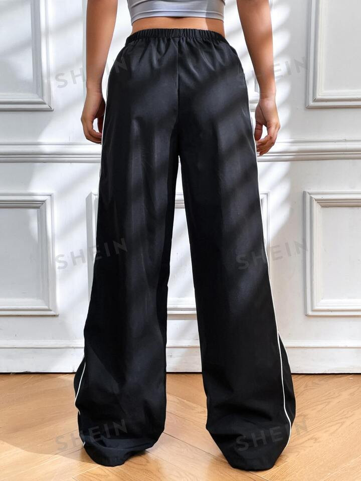 SHEIN Coolane Contrast Piping Elastic Waist Wide Leg Parachute Pants | SHEIN