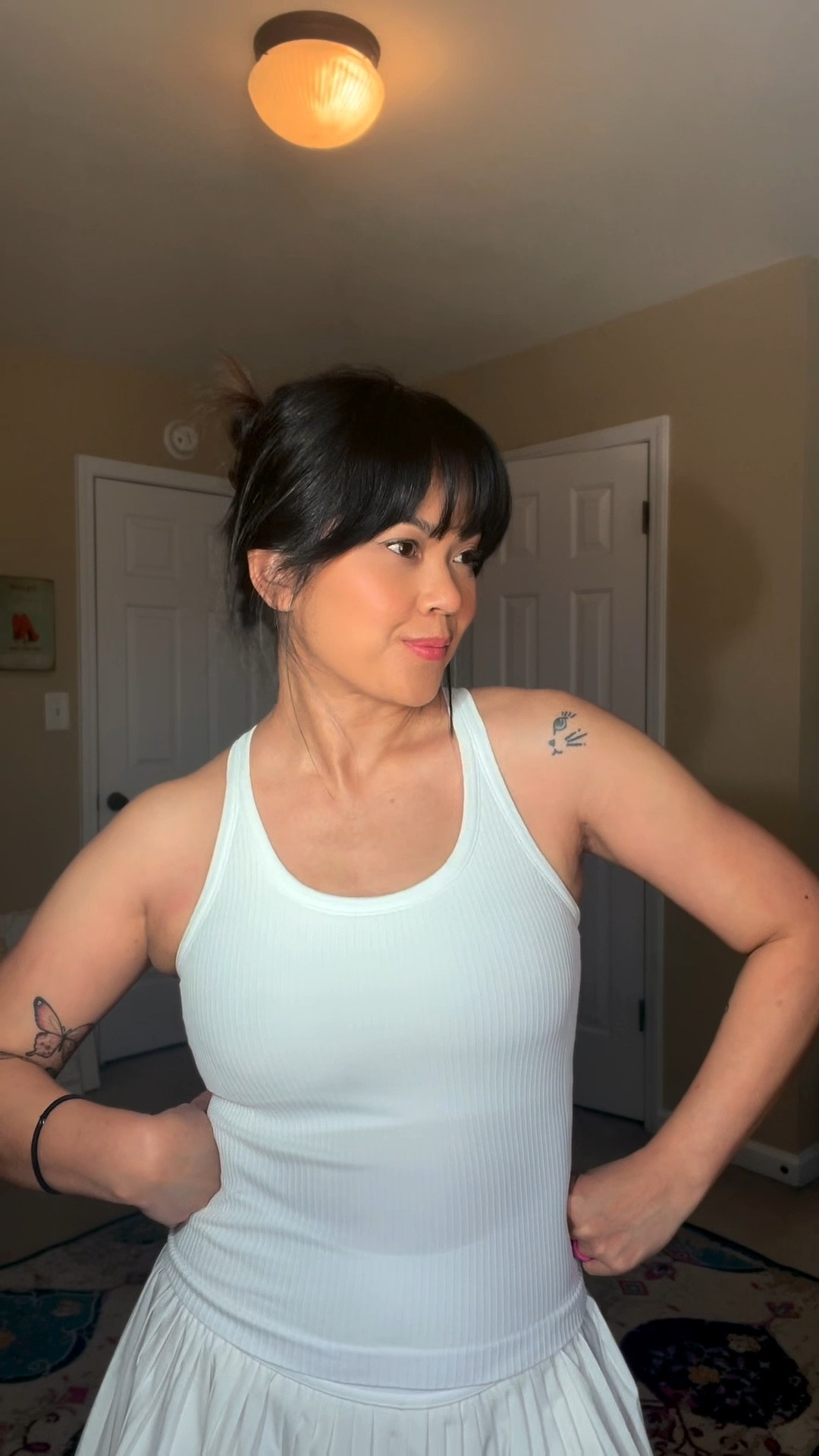 Ribbed tank tops with bra pads built-in.
Afordabke, machine washable, super stretchy, and true to size. 
Comes in 18 colors, Small, Medium, and Large. I am wearing a small and it fits me great.

#LTKOver40 #LTKActive #LTKPetite
