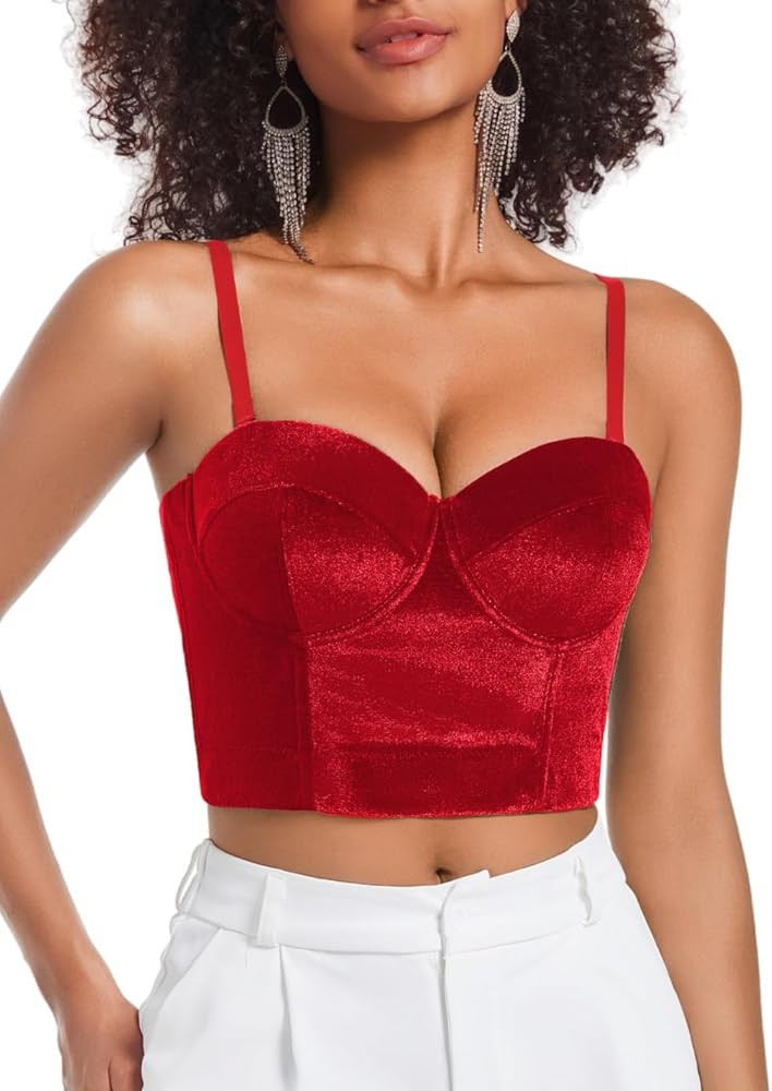 Kaei&Shi Velvet Bustier Top,Going Out Exotic Corset Tops for Women,Sexy Concert Outfit Christmas ... | Amazon (US)