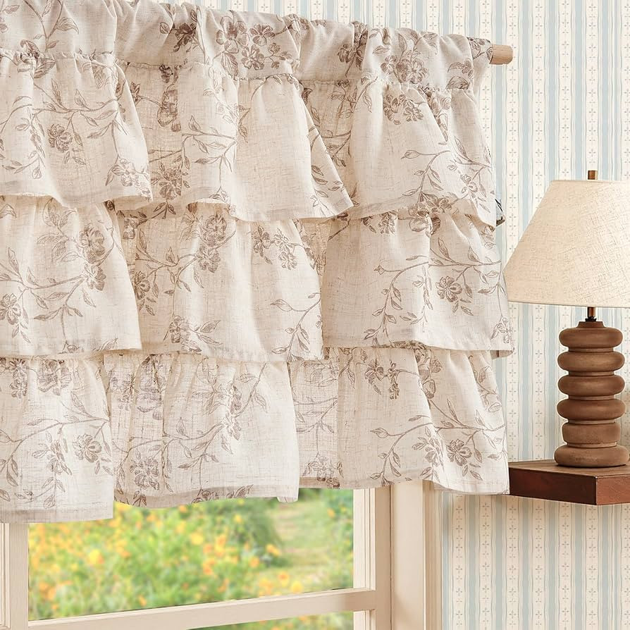 jinchan Ruffled Floral Valance Curtain Shabbychic Linen Window Valance 18 Inch Farmhouse Rustic W... | Amazon (US)