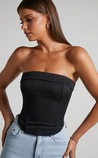 Vaira Top - Strapless Corset Top in Black | Showpo (US, UK & Europe)