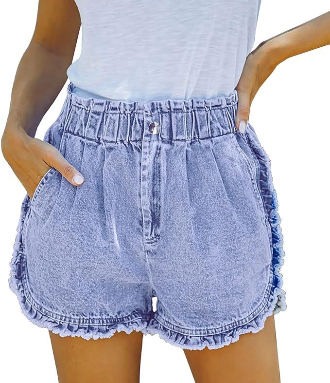 Shorts for Women Casual Summer Beach Solid Color Wide Leg Beach Short Lightweight Drawstring Comf... | Amazon (US)