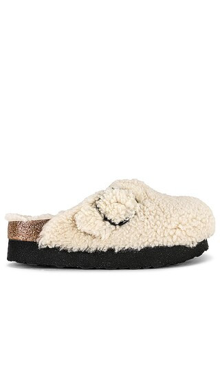 x Papillo Boston Big Buckle Platform Teddy Sandal in Eggshell | Revolve Clothing (Global)