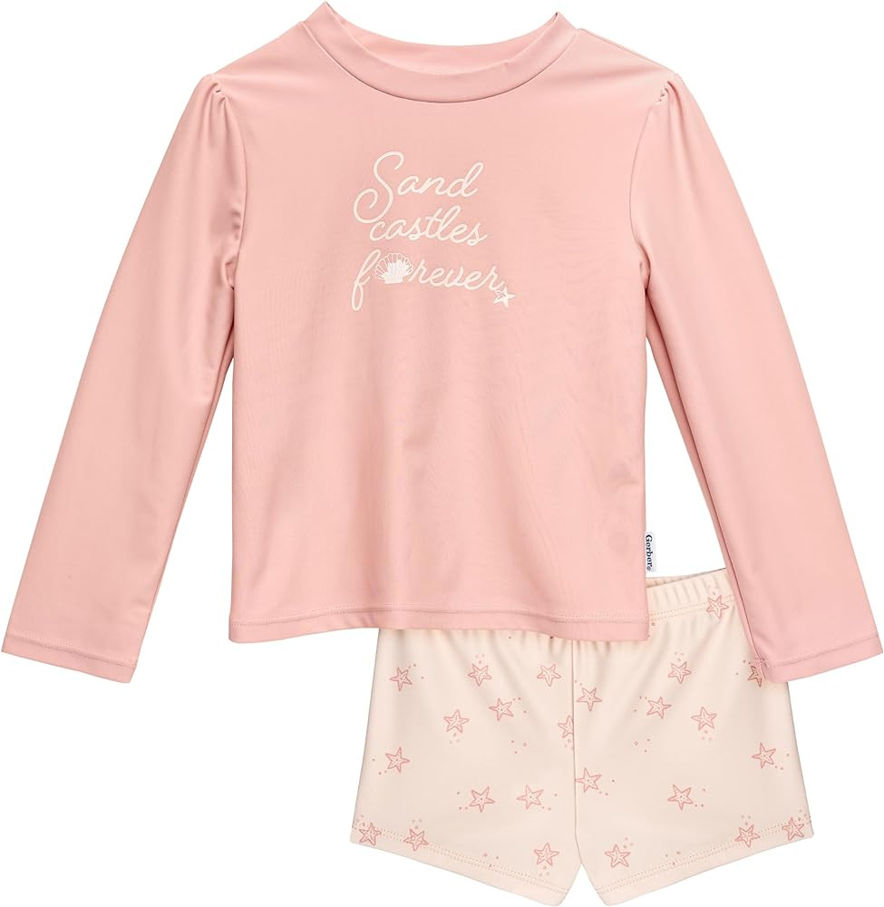 Gerber Girls' Baby Toddler Long Sleeved Rashguard Swim Bathing Suit Set | Amazon (US)