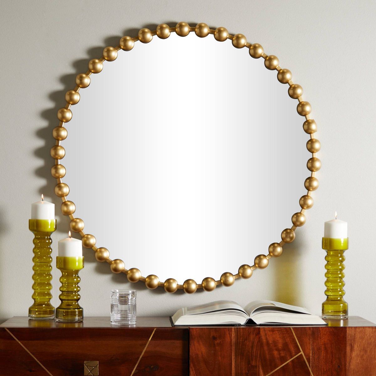 Metal Round Wall Mirror with Beaded Detailing - CosmoLiving by Cosmopolitan | Target