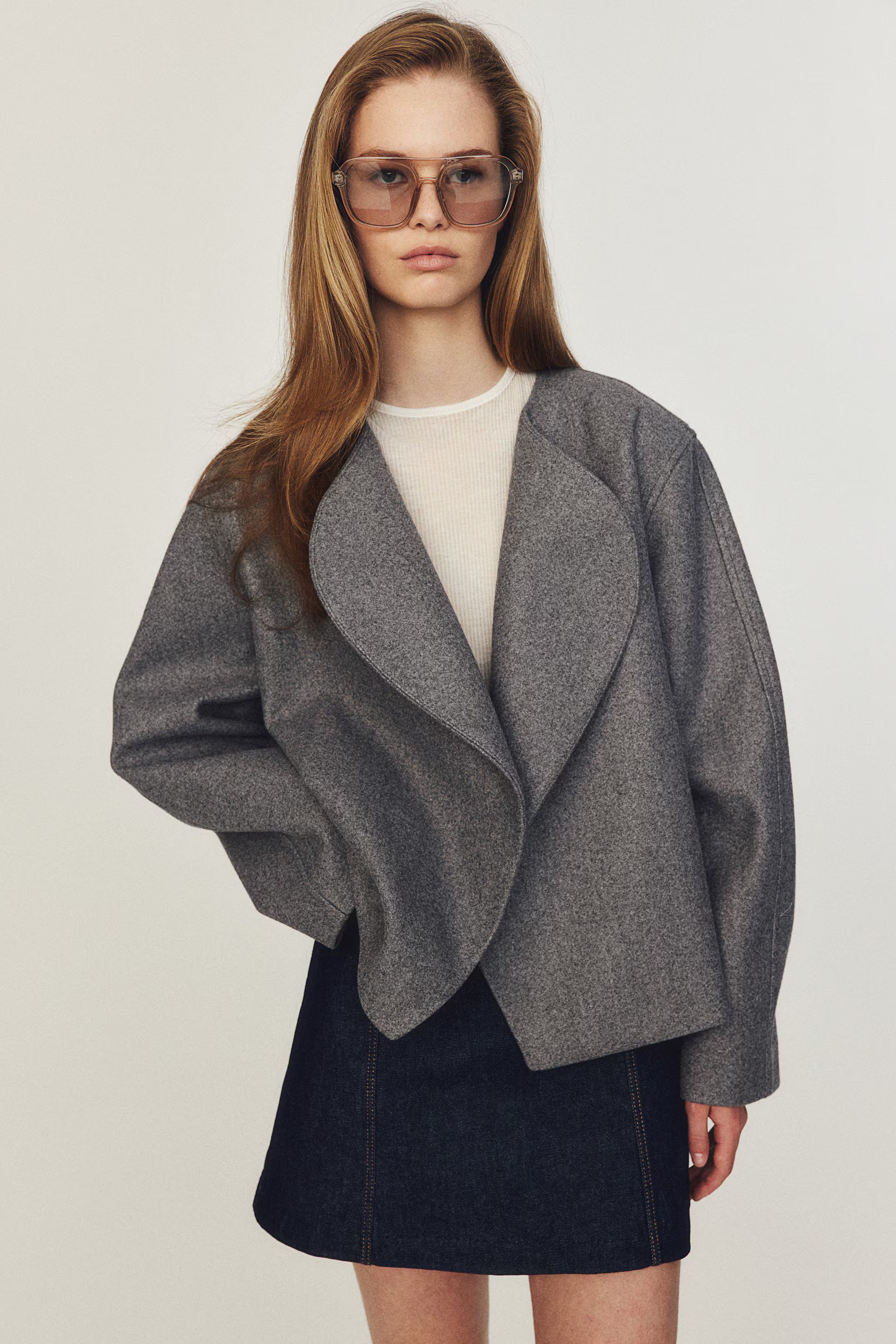 Felted Jacket with Shawl Collar - Long sleeve - Regular length - Navy blue - Ladies | H&M US | H&M (US + CA)