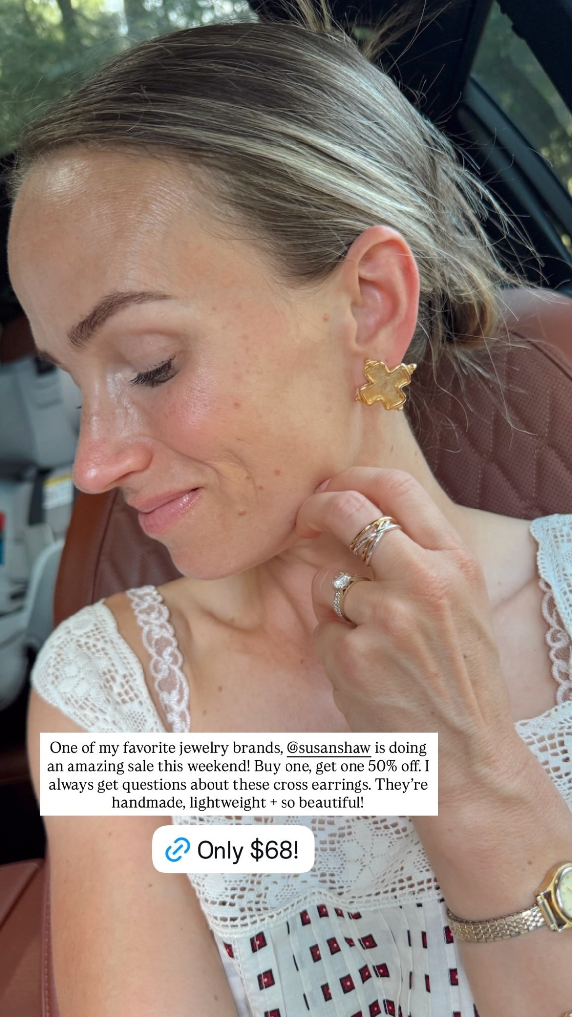 One of my favorite jewelry brands, @susanshaw is doing an amazing sale this weekend! Buy one, get one 50% off. I always get questions about these cross earrings. They’re handmade, lightweight + so beautiful!
