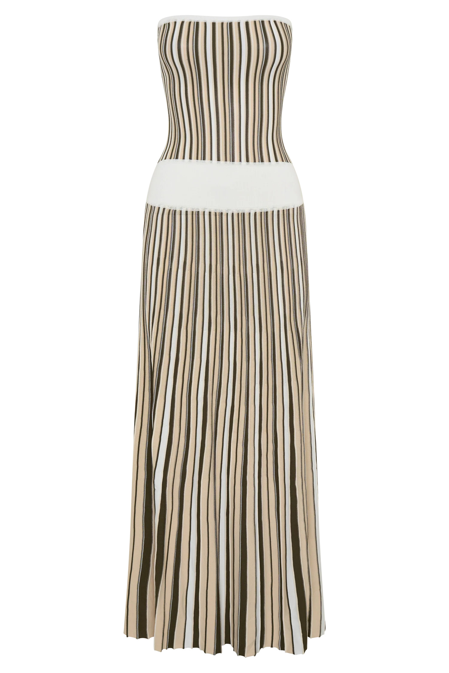 Joyce Stripe Maxi Knit Dress - Khaki/Ivory | MESHKI US