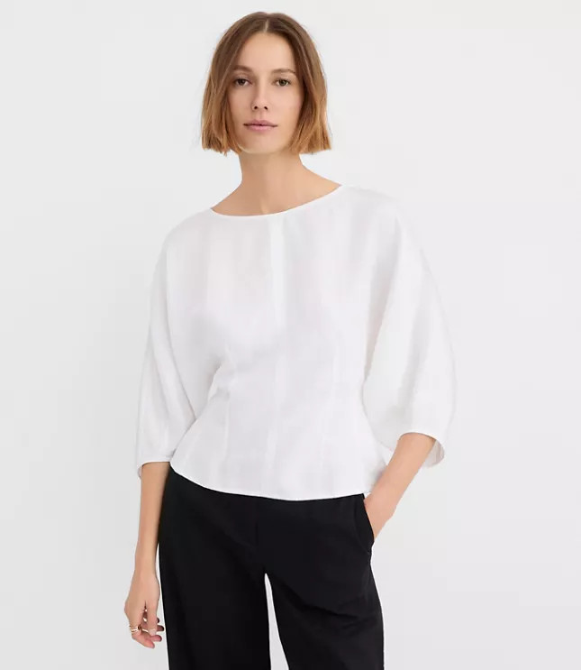 Seamed Linen Blend Blouse | LOFT