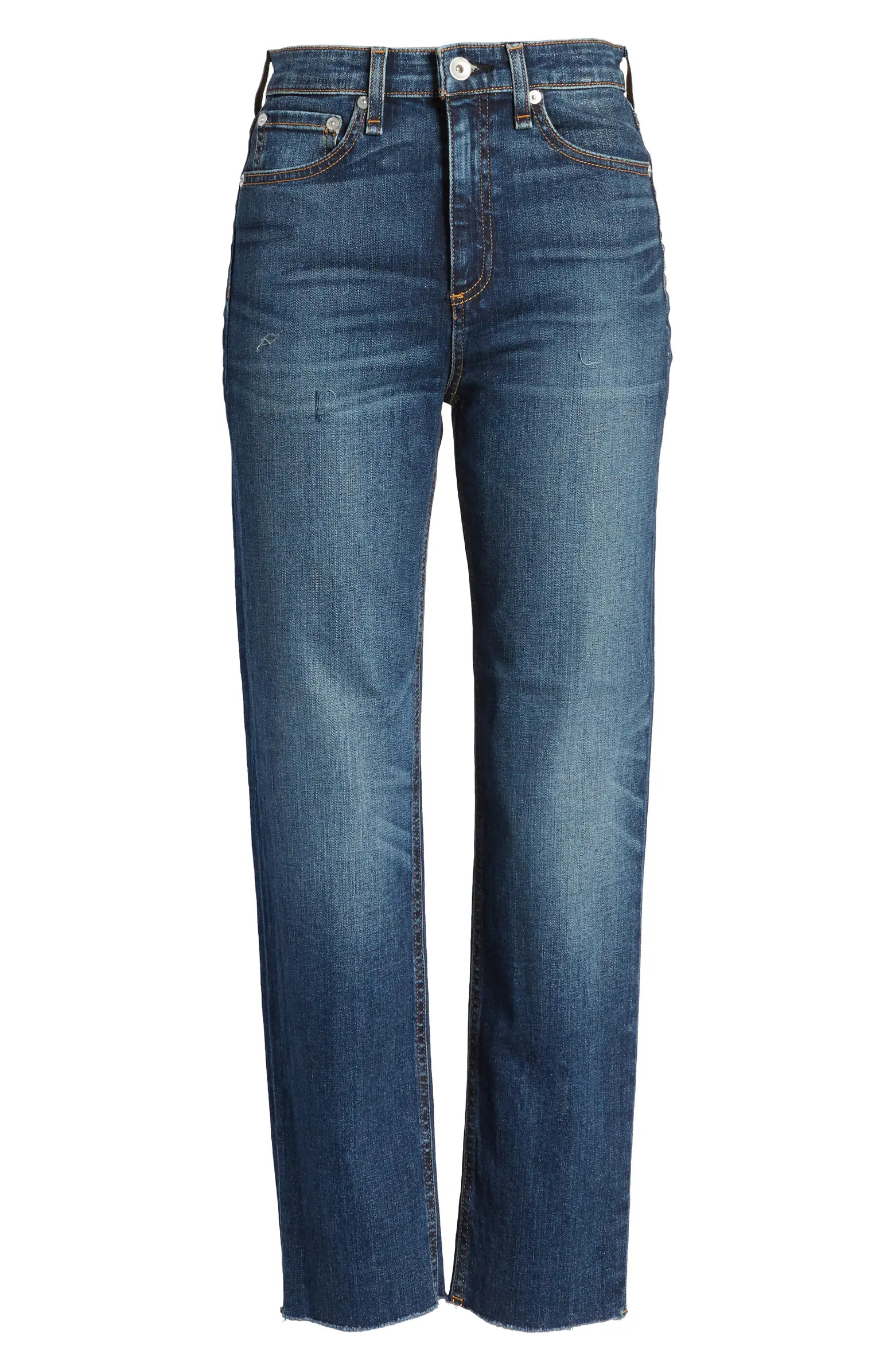 Nina High Waist Raw Hem Straight Leg Jeans | Nordstrom