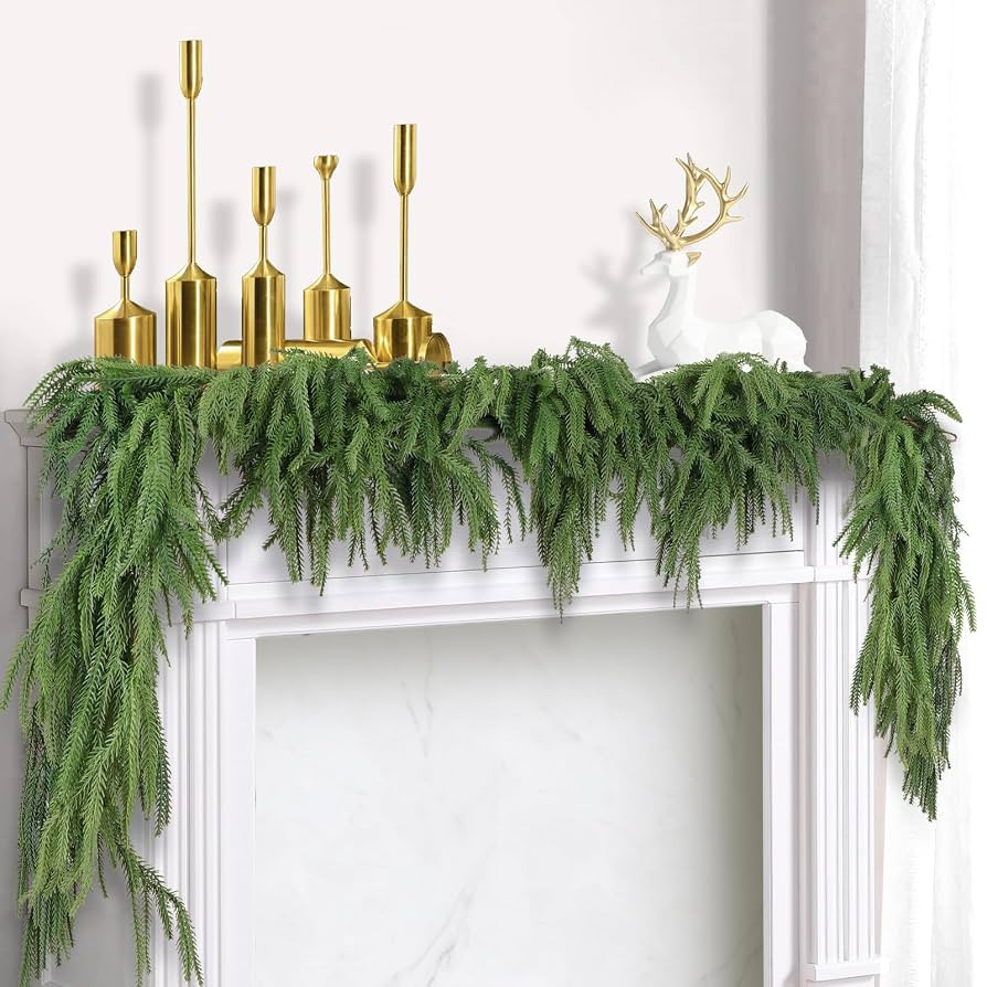 2 Pack Christmas Norfolk Pine Garlands 6FT, Real Touch Artificial Greenery Garland – Full Everg... | Amazon (US)