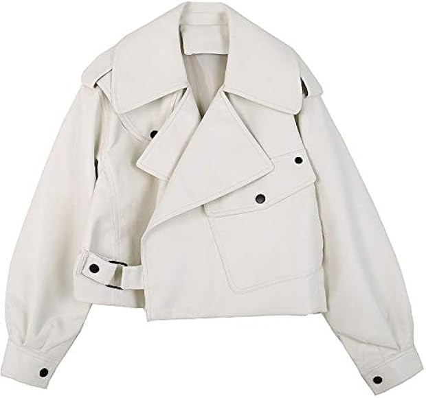 LY VAREY LIN Women Black Faux Leather Jackets Casual Short Oversized Coat Asymmetrical Motor Bike... | Amazon (US)