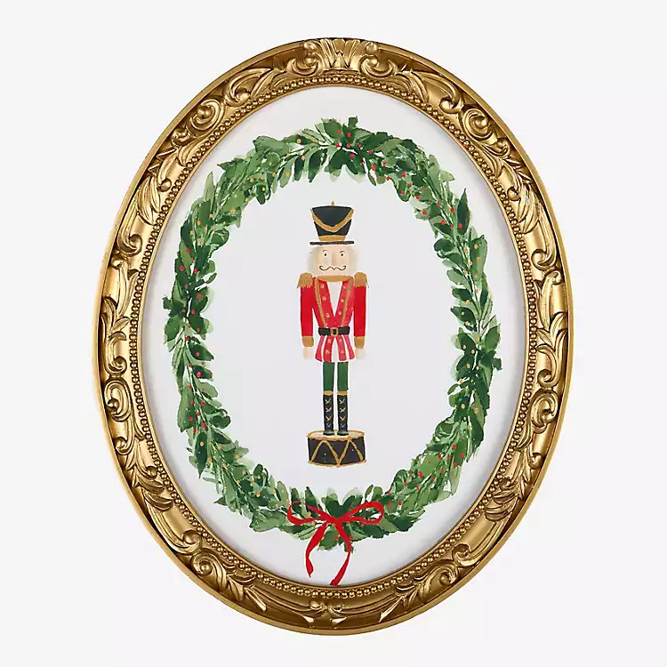 New! Red Nutcracker Wreath Oval Framed Art Print | Kirklands
