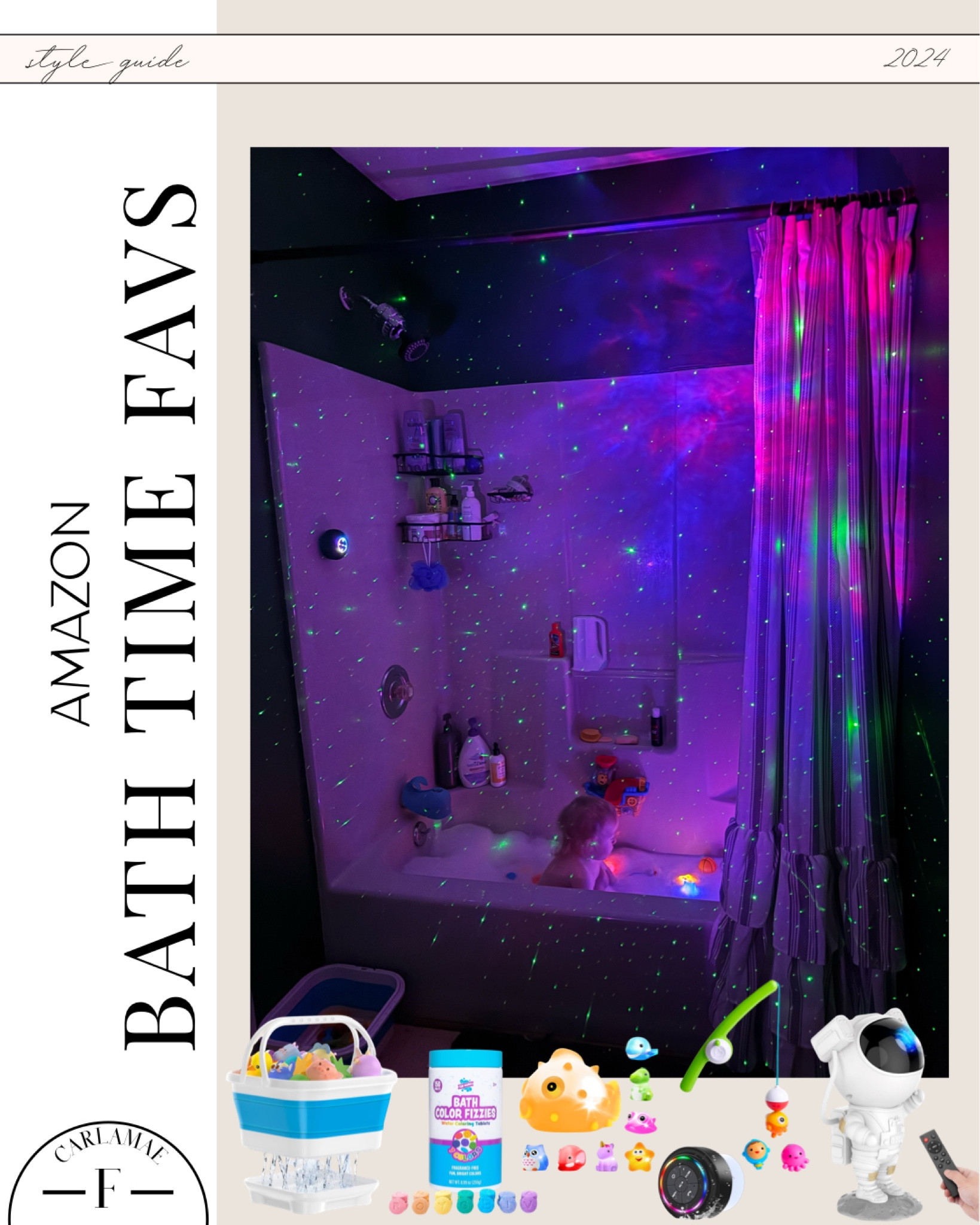 Toddler bath time favorites! 

Galaxy projector, bath toys, light up bath toys, Bluetooth speaker, shower speaker, bath toy holder, toddler activities 

#LTKFamily #LTKKids #LTKBaby