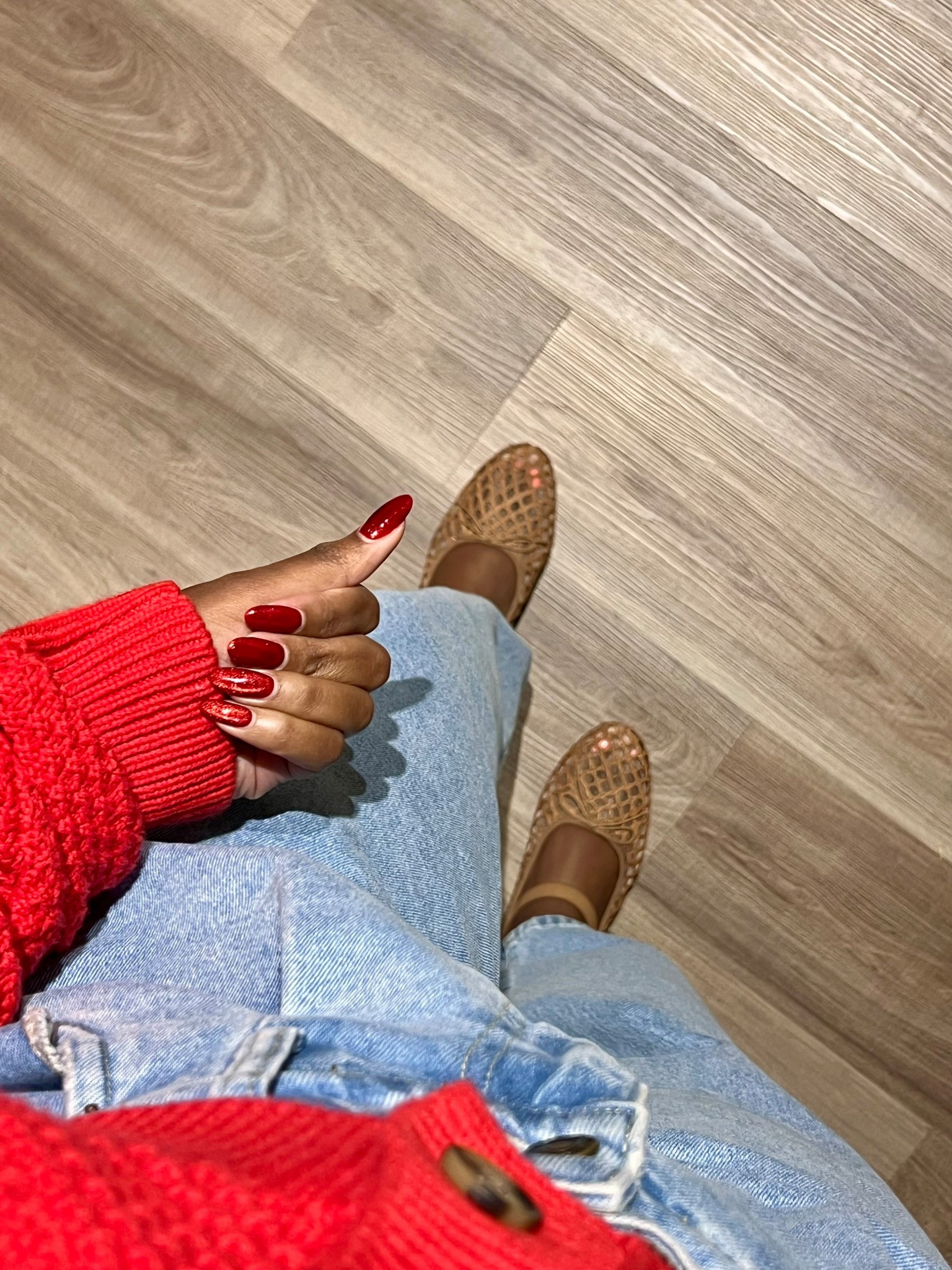 Red-y for the new year ❤️ 💫 playing around with texture and classic washes with this look. These flats are a must if you live or vacation somewhere warm. I've been reaching for them a lot lately!

#LTKootd #LTKSeasonal #LTKHoliday
