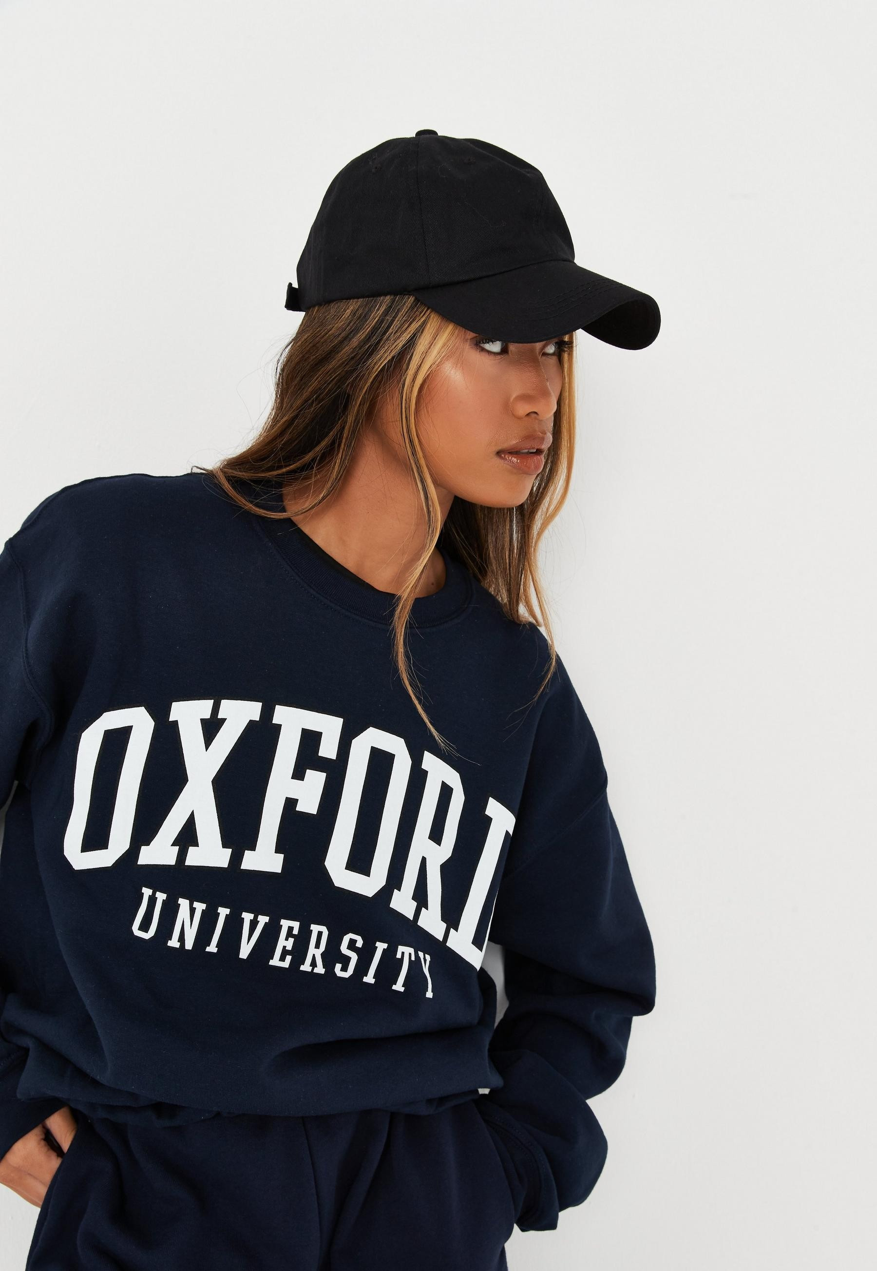 Missguided - Navy Co Ord Oxford University Oversized Sweatshirt | Missguided (US & CA)